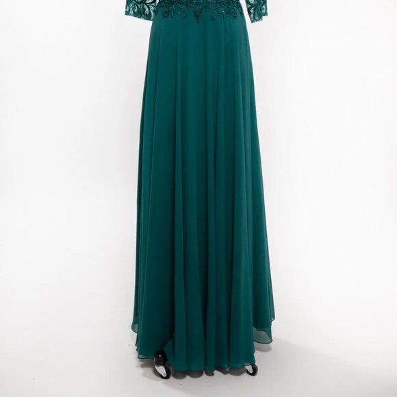 New A-Line Formal Long MOB Gown w/ 3/4 Sleeves & Rhinestones Embroidery TC M2722 - Picture 5 of 8